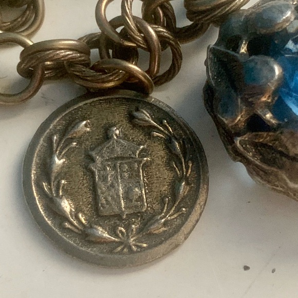 VTG Antique Silver Coin Multi Color Stones Charm Bracelet Unique - Picture 5 of 10